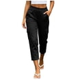 thumbnail image 4 of Womens Capris Pants for Outdoor Hiking High Waist Lounge Cropped with Pockets Black Casual Cargo Pants Size M, 4 of 9