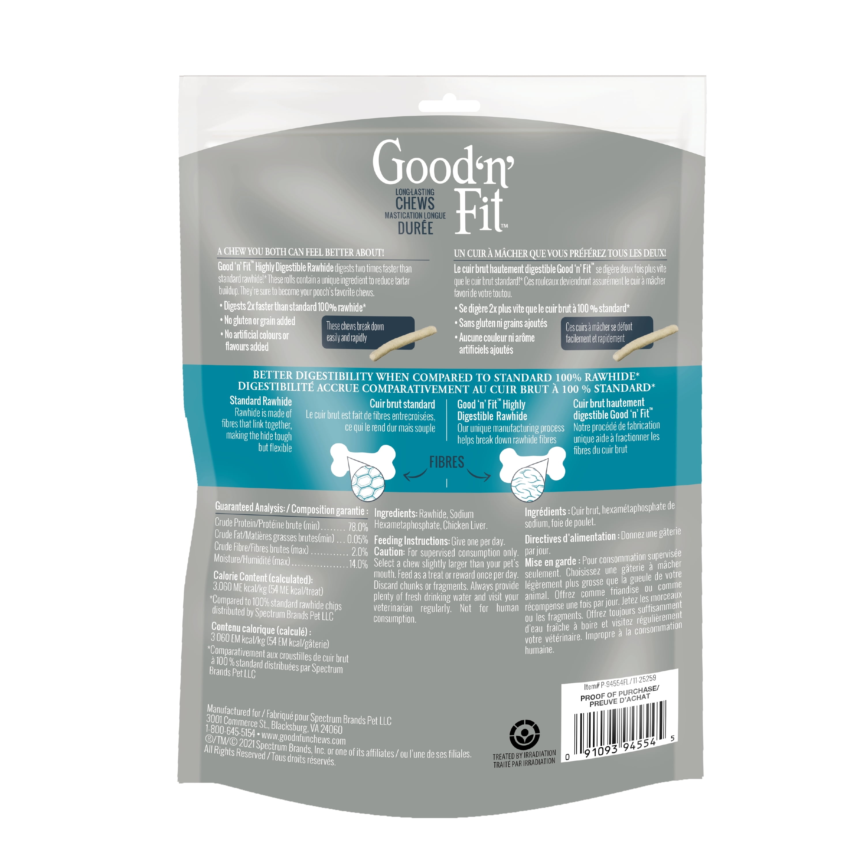 Good 'n' Fit Cuir Brut Hautement Digestible Chien Dentaire à Mâcher Se Digere 2plus Rapidement 6ct