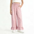 thumbnail image 6 of ITSAME Girls Casual Pants, Elastic Waist Plaid Print Ruffle Hem Kids Fashion Casual Pants Pink Size 11-12, 6 of 7