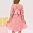 thumbnail image 4 of Abcomgle Cute Dresses for Girls 10-12 Tie Backless A-Line Lantern Sleeve Tshirt Dresses Cute Ruffle Square Neck Casual Sundresses for 4-14t Kids,Pink,13-14Years, 4 of 5
