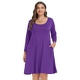 thumbnail image 3 of VEPKUL Casual Plus Size Dresses 3/4 Sleeve Loose Fits Dress Crew Neck Flowy Swing with Pockets DarkPurple_1X, 3 of 8