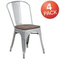 thumbnail image 2 of Flash Furniture 4 Pack Silver Metal Stackable Chair with Wood Seat, 2 of 7