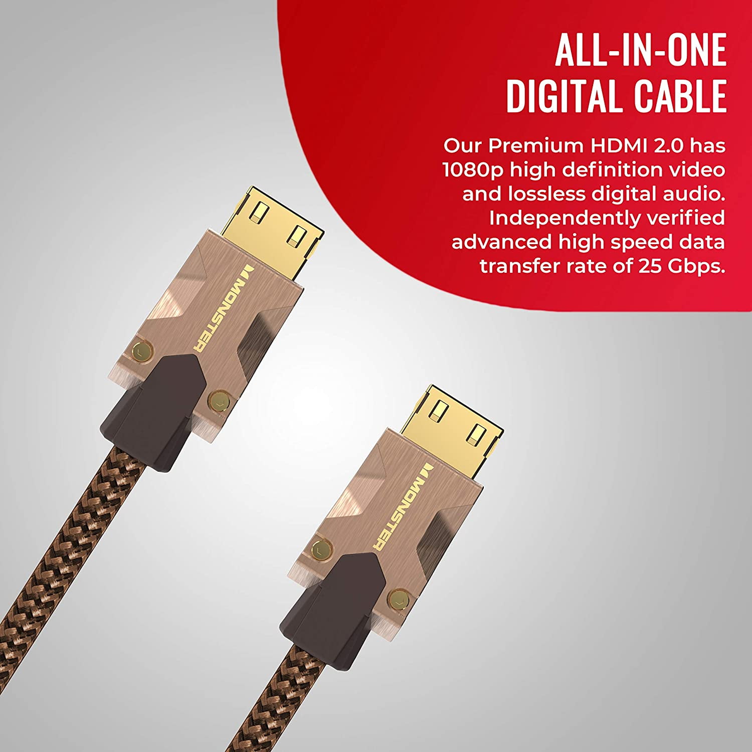 Monster M-Series 2000 Certified Premium HDMI 2.0 4K 60Hz, 25 Gbps, Zinc Alloy Connector, Vgrip, Braided Jacket