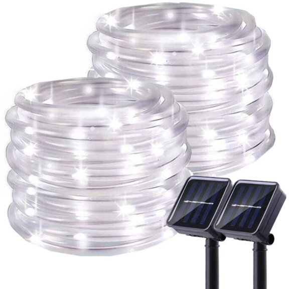 LINLIN Solar String Lights Outdoor, 2 Pack 100 LED Solar Rope Lights Copper Wire Fairy Lights Waterproof Waterproof Tube Light Decoration for Garden Fence Yard Summer Party