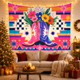 thumbnail image 3 of Cowboy Boot Vases with Wildflowers in Geometric Southwestern Pattern, Playful Maximalist for Western Art Lovers, Vibrant Home Decor Birthday Gift Tapestry Wall Hanging for Living Room and Dorm, 3 of 7