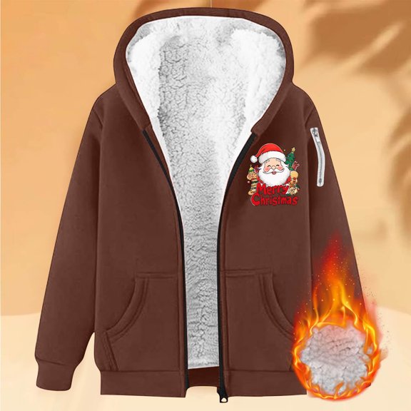 Aimik Women Heavyweight Sherpa Fleece Hoodie Sweatshirt with Christmas Graphic Warm Full Zip Up Outdoor Jacket for Winter Holidays