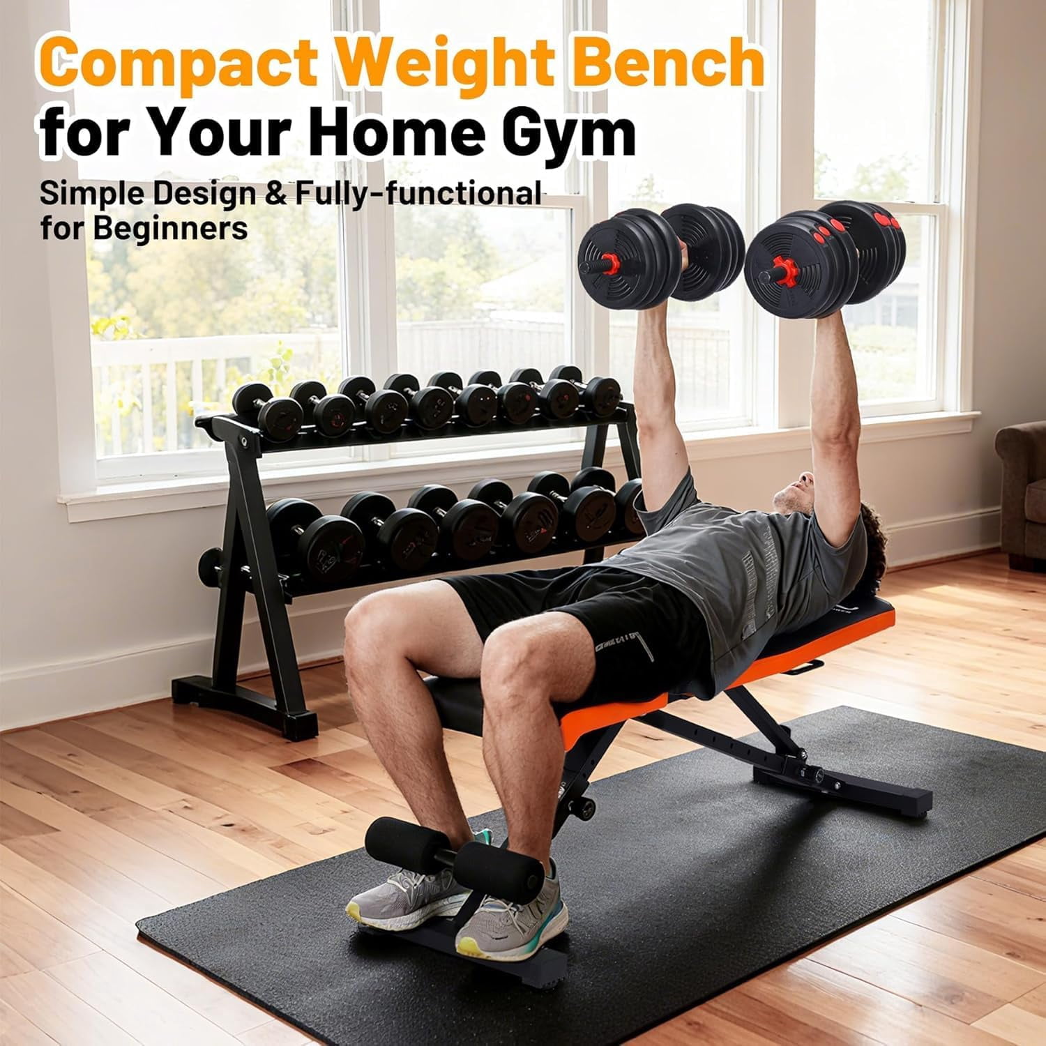 Adjustable Workout Bench, Adjustable Weight Benches for Home Gym with Multiple Angles, Foldable Weight Bench with Heavy Duty Steel Frame, High Density Padding for Full Body Strength Training