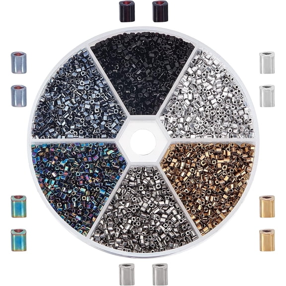 1box 5400~6000pcs Glass Seed Bead Beads 2mm Mini Spacer Beads 6 Colors Tube Spacer Beads 12/0 Tube Seed Beads for DIY Earring Necklace Bracelet Jewelry Making 0.8mm Hole