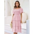 thumbnail image 3 of Women'S Summer Casual Flutter Sleeve Square Neck Smocked Midi Dress Pale Pinkish Gray XL, 3 of 7