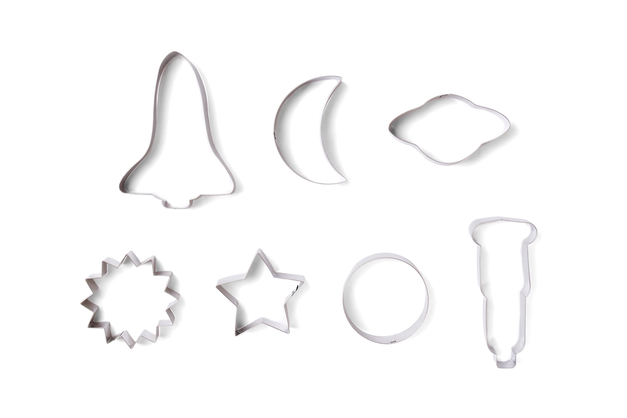 Astronomy Cookie Cutters Set of 7, Stainless Steel, Rocket, Telescope, Moon, Sun, Saturn, Earth, Star