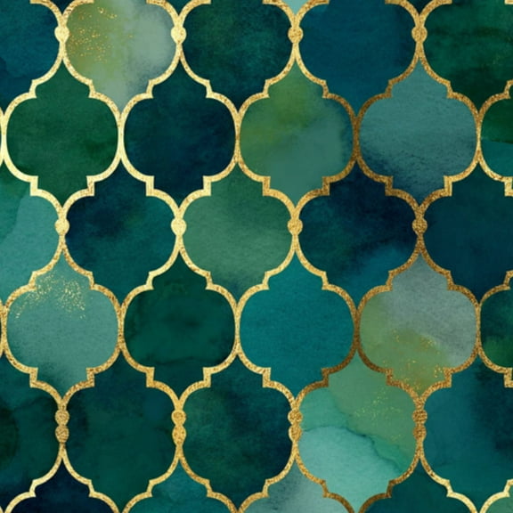 Boho Peel and Stick Wallpaper Emerald Green Teal Moroccan Trellis Gold Accents Contact Paper 23.6in x 9.8ft Wallpaper Removable Self Adhesive Wall Paper for Bedroom