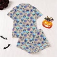 thumbnail image 5 of FASHOFT Womens Halloween Pajamas Set 2 Piece Silk Satin Ghost Pumpkin Printing Button Down Short Sleeve Shirts and Shorts Sleepwear Notch Collar Soft Comfy Lounge Sets Khaki XXL, 5 of 9