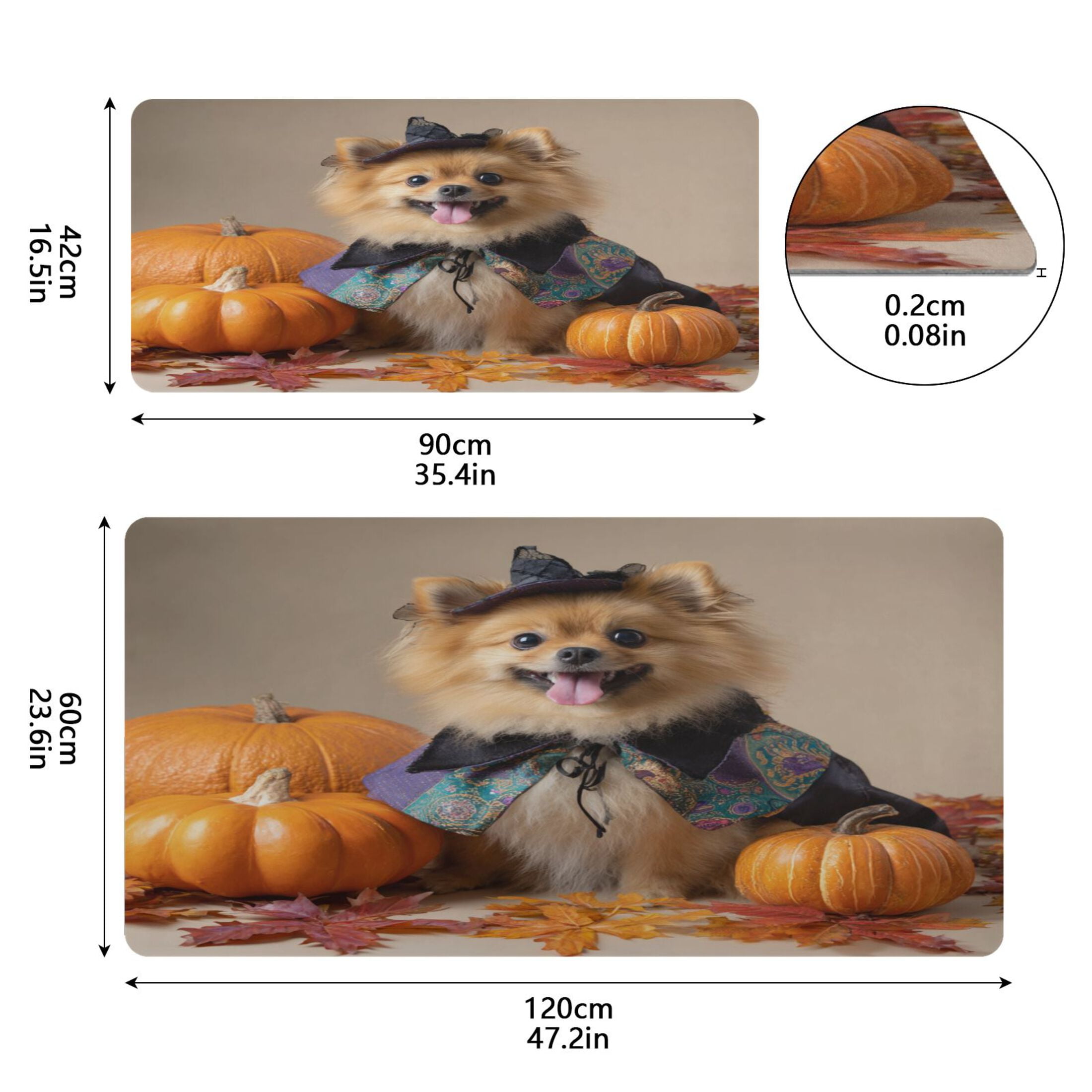 Leather Keyboard and Mouse Desk Mat Office Desk Accessories Protective Office Desk Decor Desk Pad Mat for Gaming, Work from Home, Office Cute Pomeranian Dog and Pumpkins 16.5" x 35.4"