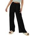 thumbnail image 4 of WIZUTIZ Women Work Pants Soft Leisure Loose Wide Leg Beach Pants Spandex Elastic High Rise 7/8 Length Pants Solid Drawstring with Pockets Sweatpants for Teen Girls Cycling Graduation Black, 4 of 5