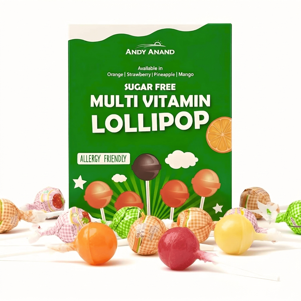 Andy Anand Sugar-Free Multi Vitamin Lollipops 29 Count 8.8 oz Vegan Gluten-Free Dye-Free Hard Candy Individually Wrapped