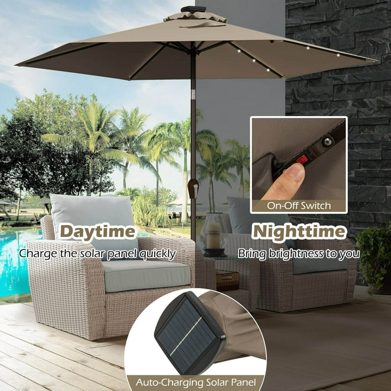 Costway 9ft Solar LED Patio Umbrella for Backyard and Porch