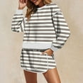 thumbnail image 4 of Bloomae 2 Piece Striped Sets for Women Casual Tracksuit Long Sleeve Crew Neck Pullover Sweatshirt Drawstring Elastic Waist Skirted Skorts Matching Set Lounge Wear Sweat Suit Coffee M, 4 of 7