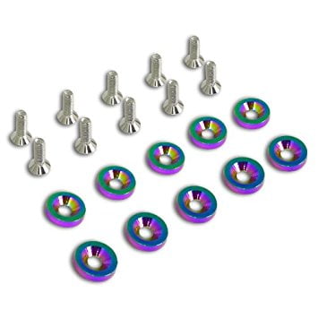 Spec-D Tuning FBW-NC 10PC Neo Chrome Aluminum Fender Bumper Engine Dress Up Washer Bolts Screw Kit