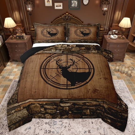 Homewish Deer Moose Elk Bedding Comforter Set, Jungle Hunting Wildlife Twin Comforter Sets, Southwestern Cabin Reversible Bedding Set, Microfiber Bedroom Decor, 2pcs