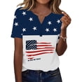 thumbnail image 2 of KDDYLITQ Independence Day Freedom Shirts for Women 4th July Usa Star Stripes Short Sleeve Tops Vintage Red White Blue Blouses National Flag Print Graphic Button Henley V Neck T-Shirts White XL, 2 of 5