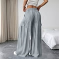 thumbnail image 6 of Women's Wave Textured Wide Leg Cargo Pants, Trendy Design Lightweight Drawstring Elastic Waist Full Length Casual Trousers with Pockets for Office Daily Travel | TruBelle,Gray L, 6 of 7