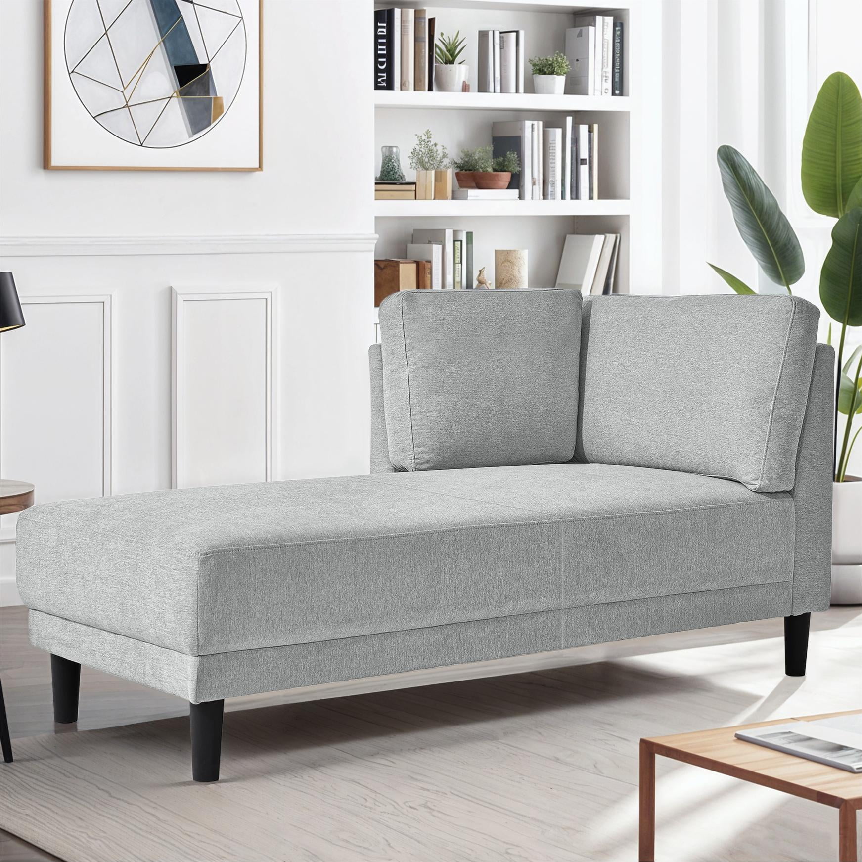 EUROCO 65" Mid-Century Modern Linen Fabric Corner Lounge Chair, Upholstered Indoor Chaise Lounge, Solid Wood Sleeper Sofa Bed for Bedroom, Office, Small Living Room & Apartment, Grey