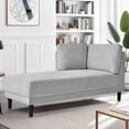 thumbnail image 3 of EUROCO 65" Mid-Century Modern Linen Fabric Corner Lounge Chair, Upholstered Indoor Chaise Lounge, Solid Wood Sleeper Sofa Bed for Bedroom, Office, Small Living Room & Apartment, Grey, 3 of 11
