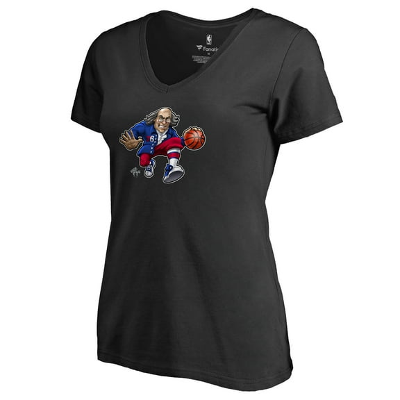 Women's Black Philadelphia 76ers Midnight Mascot V-Neck T-Shirt