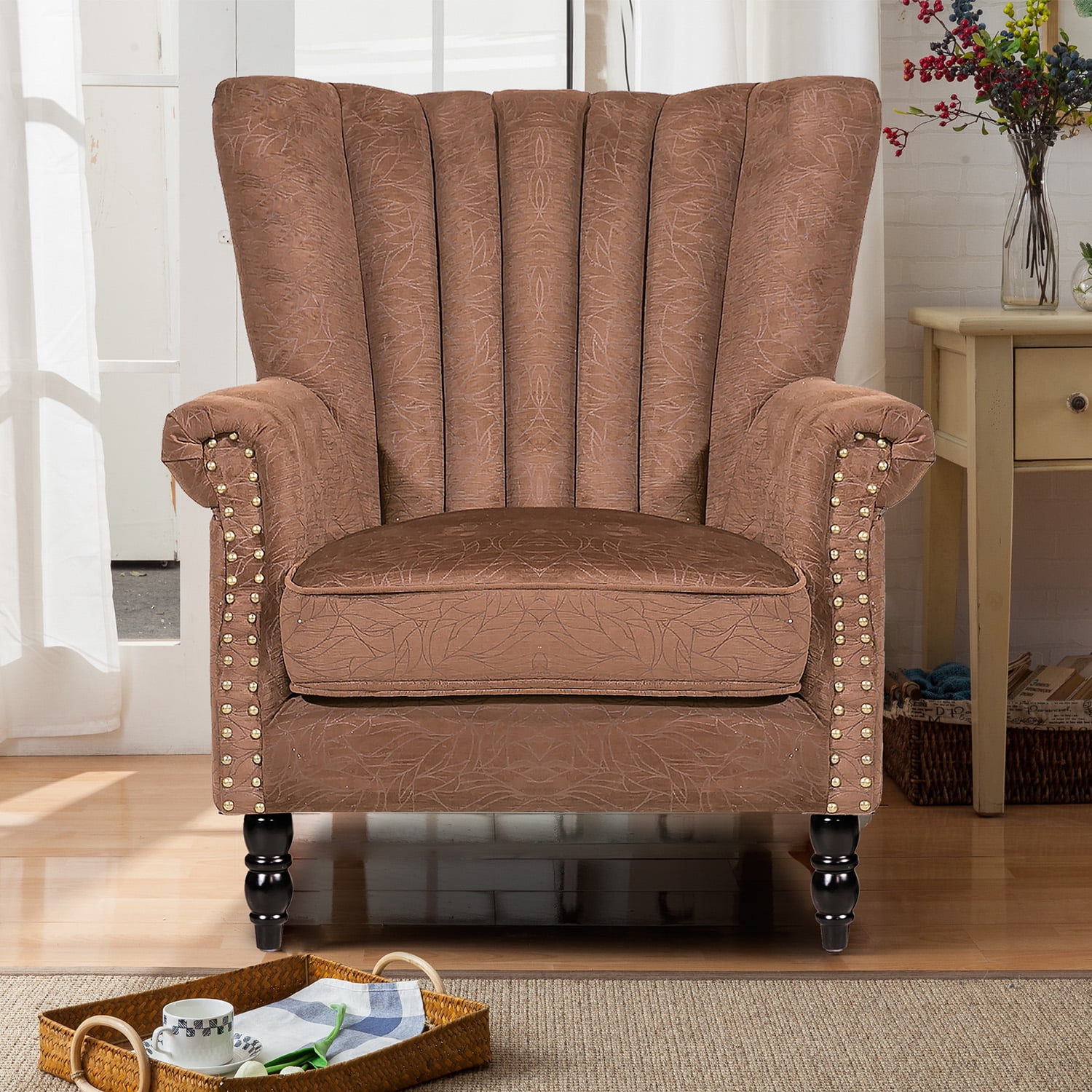 Harper&Bright Designs Rolled Arm Upholstered Accent Chair ...