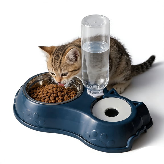 KOYPTL Dog Bowls Double,2 in 1 Pet Water and Food Bowl Set with Automatic Gravity Water Dispenser Bottle Detachable Stainless Steel Bowl No-Spill for Cats Dogs Puppy Kitten Rabbit Small Medium Size