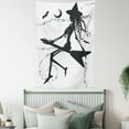 thumbnail image 4 of Music Tapestry, Witch Flying on Electric Guitar Notes Bat Magical Halloween Artistic Illustration, Wall Hanging for Bedroom Living Room Dorm Decor, 40W X 60L Inches, Black White, by Ambesonne, 4 of 5