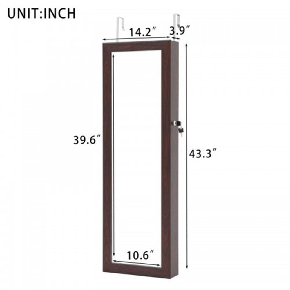 Aukfa Jewelry Mirror Cabinet Organizer Armoire Wall/Door Mounted Lockable - Brown