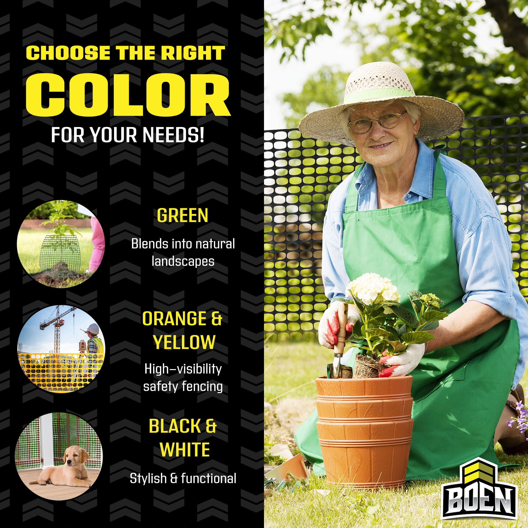 BOEN 4' x 50' Heavy-Duty Black Plastic Mesh Snow Fence for Garden, Deer and Pets