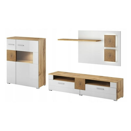 Wobona Tv Wall Unit Set Wotan Oak White Gloss