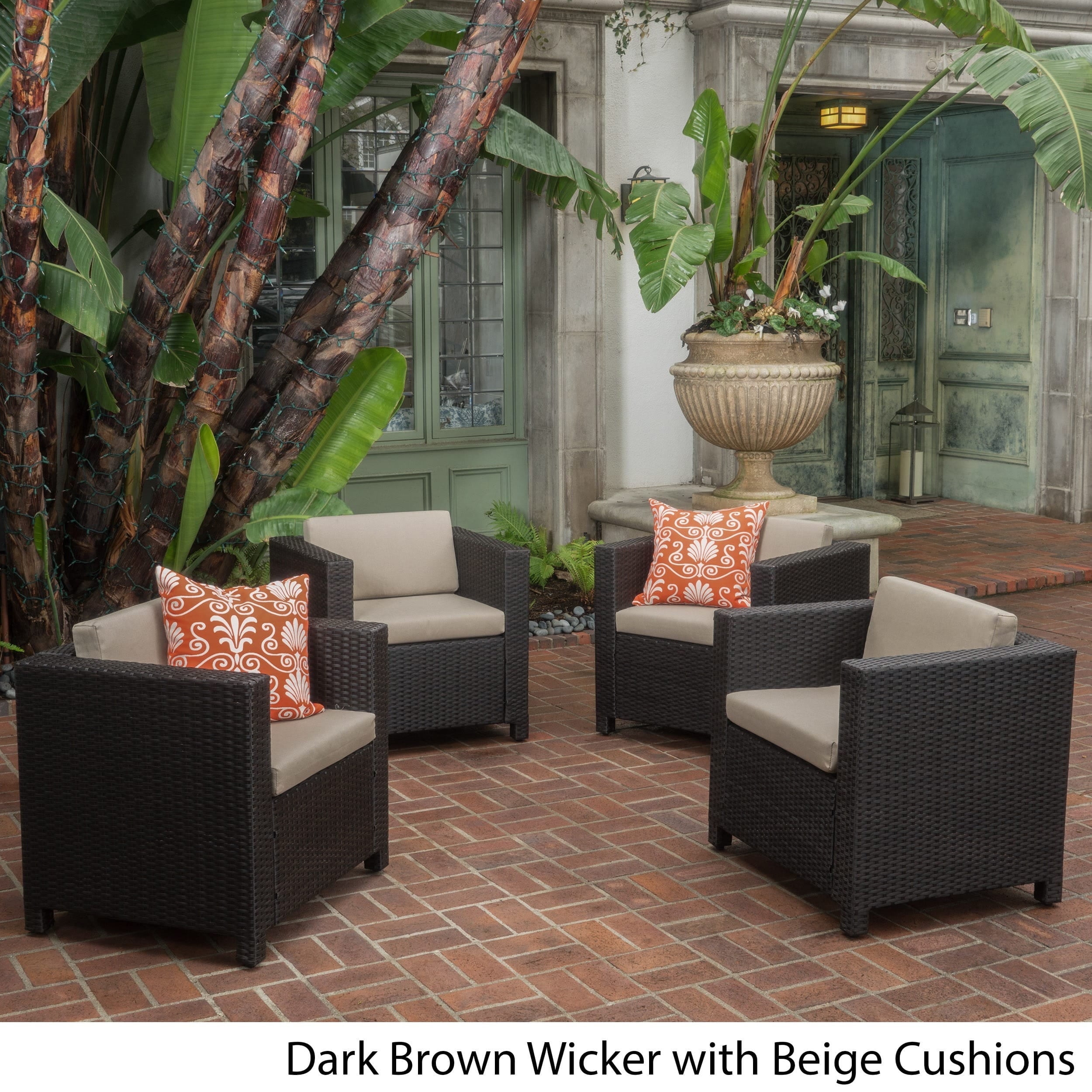 Christopher Knight Home Puerta Outdoor Club Chairs With Water Resistant Cushions Set Of 4 By Brown Walmart Com Walmart Com