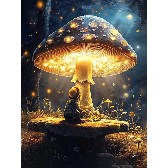 Glowing Mushroom Fantasy Canvas Print/Wall Art,Suitable for Living Room,Bedroom,Study,Office,and Hallway Decoration.