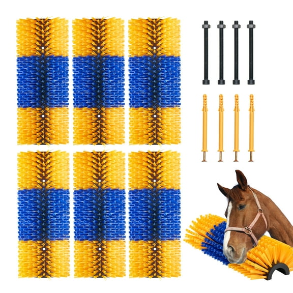 KFFKFF Animal Grooming Brushes, Set of 6 Equine Brushes with 12 Fasteners, 17.1 x 7.5 in Bovine Itch Soother, for Maintaining Cleanliness, Animal Care & Scratch Post for Equines, Swine, Bovine Tools