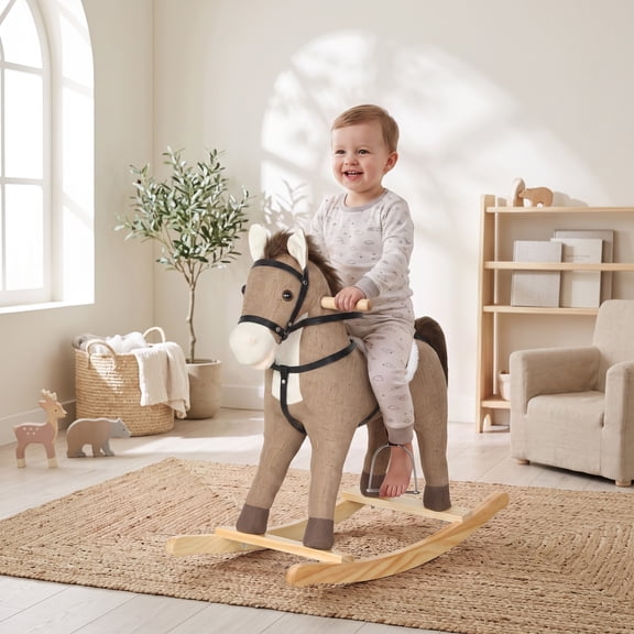 Qaba Rocking Horse, Back and Forth Rocking, Ride on Horse Toy with Sound Effects, for Toddlers 12-36 Months, Dark Brown