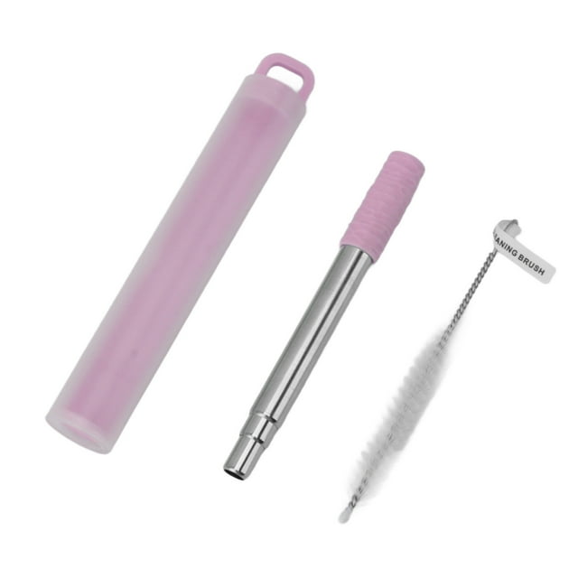 Pajita plegable de acero inoxidable Pajita reutilizable de metal con cepillo de limpieza para viajes Trabajo Púrpura