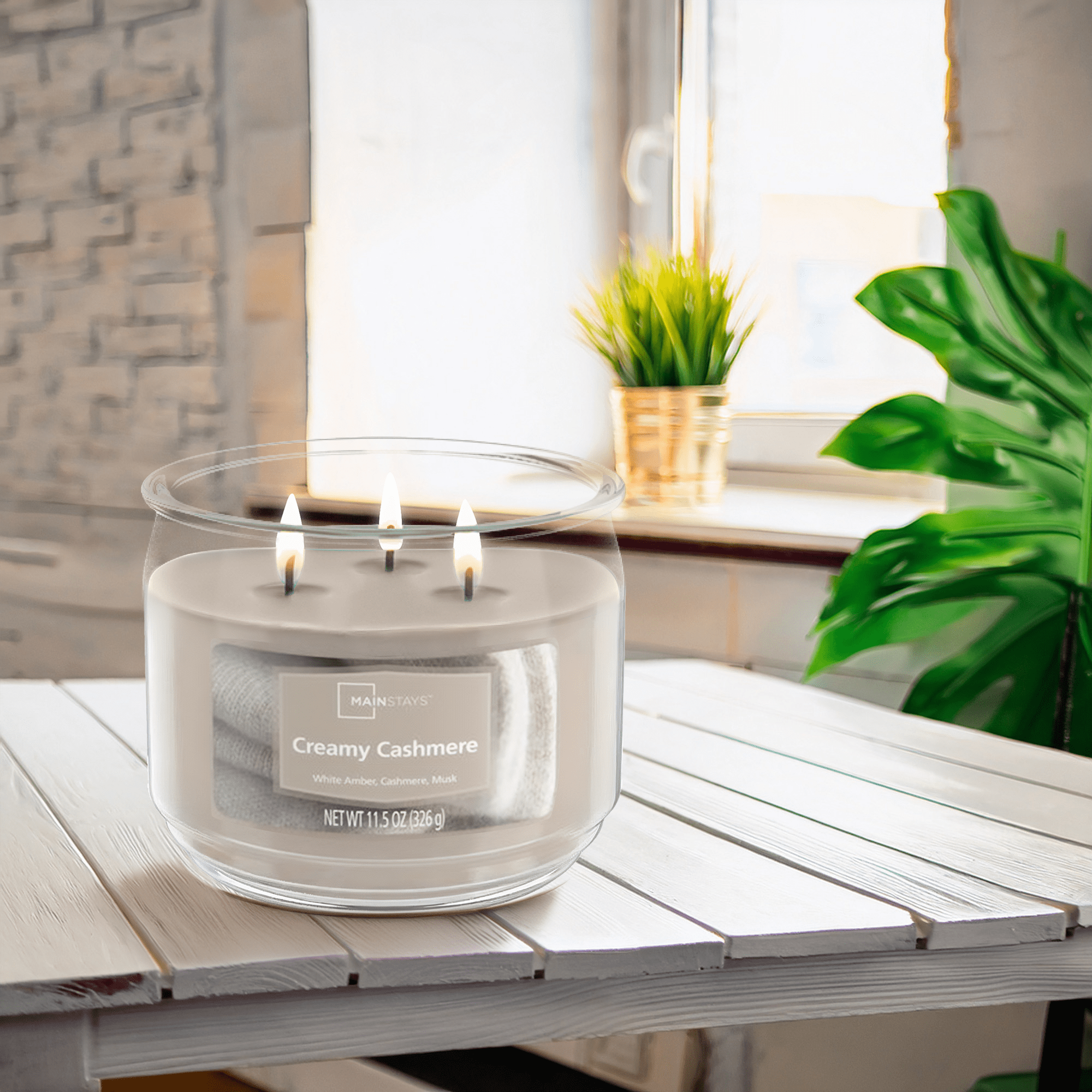 (4 pack) Mainstays 3-Wick Scented Glass Jar Candle, Creamy Cashmere, 11.5 oz