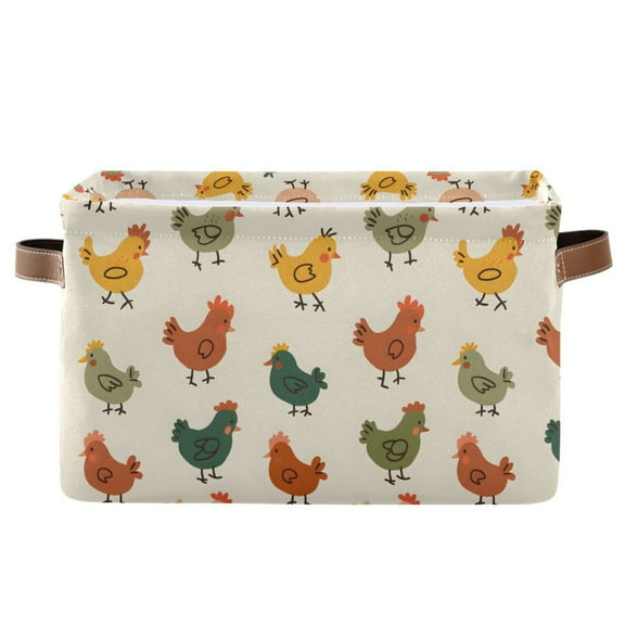 Cute Hand Drawn Chicken Storage Bins with Handle Fabric Organizer Basket Foldable Box 1 Pack 14.2x10.2x8.3