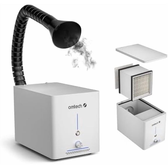 60W Fume Extractor, 2 Stage Air Filter System for Laser Engraver, 100 m3/h Smoke Absorber for Soldering Station Laser Engraving Machine, Air Purifier with Cotton HEPA Activated Carbon Filters