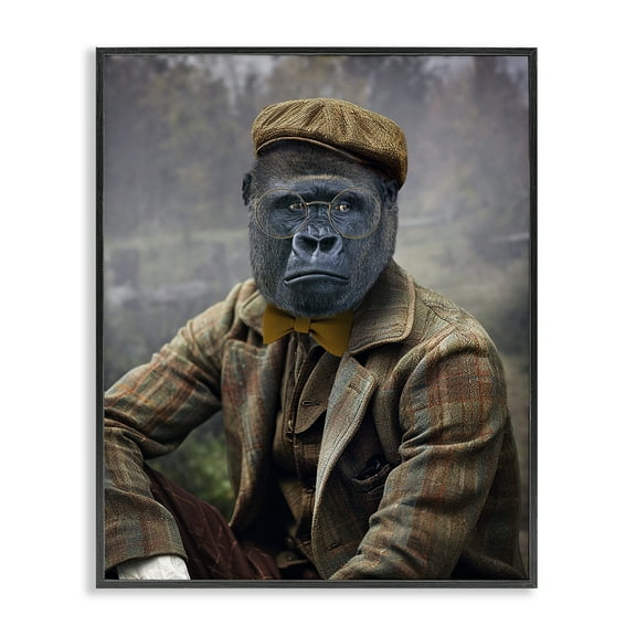 Stupell Industries Vintage Gorilla Portrait Animals & Insects Painting Black Framed Art Print Wall Art, 11 x 14