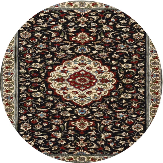 Ahgly Company Machine Washable Indoor Round Traditional Black Brown Area Rugs, 4' Round