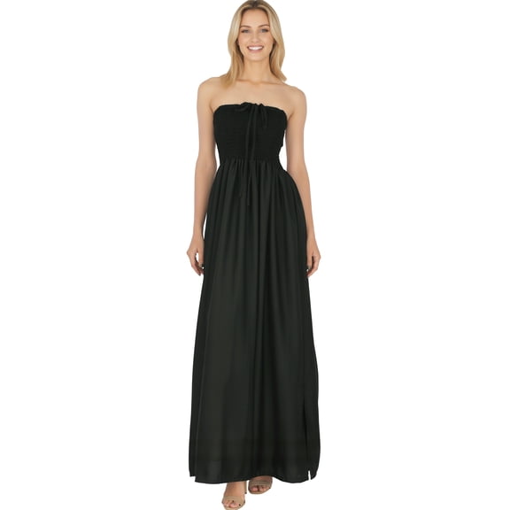 HAPPY BAY Women's Beach Summer Solid Smocked Maxi Evening Slit Dress Casual Tube Top Strapless Dresses for Women L-XL Midnight, Solid