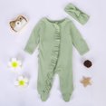 thumbnail image 1 of XDZJLR Girls Rompers Newborn Baby Boys Spring Fall Clothes Knit Ruffle Footies with Headband Outfit Light Green 3-6 Months, 1 of 7