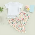 thumbnail image 4 of Fesfesfes Toddler Outfits For Girls Easter T-shirt Pants Set Boys' Girls' Short Sleeve Shirt Tassel T-shirt Bunny Floral Flared Pants Set 2Pcs Set 18-24 Months, 4 of 8