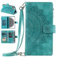 thumbnail image 1 of Nalacover for iPhone 12 Pro Max Embossed Floral Pattern PU Leather Crossbody Case with Shoulder Strap,Shockproof Magnetic Flip Kickstand Credit Card Slots Zipper Pocket Wallet Phone Case,Green, 1 of 10