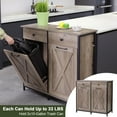 thumbnail image 3 of Double Tilt Out Trash Cabinet 20 Gal, Kitchen Wooden Recycling Cabinet, Hidden Trash Can Holder w/Drawers & Tabletop, Dog-Proof Trash Bin Cabinet, Trash Bins NOT Included(Gray), 3 of 16
