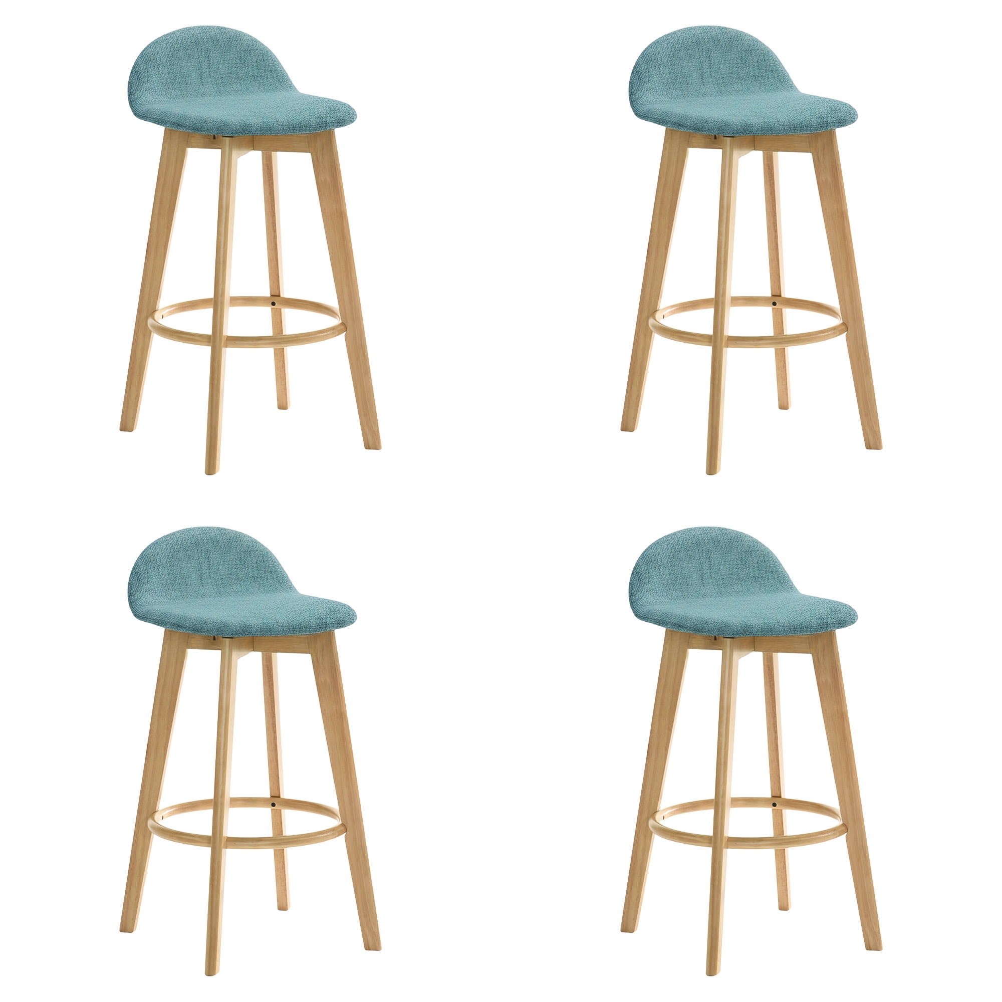 Vera Upholstered Wood Counter Height Barstool in Natural Finish with Teal Seat - Set of 4